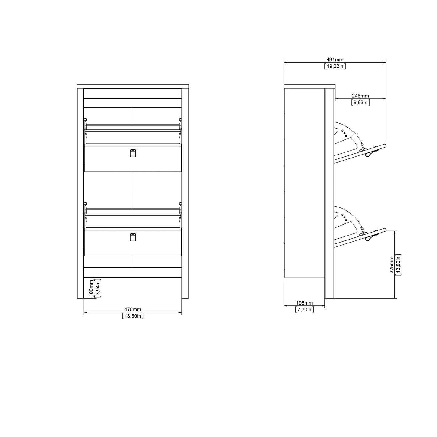 Barcelona Shoe Cabinet 2 Flip Down Doors