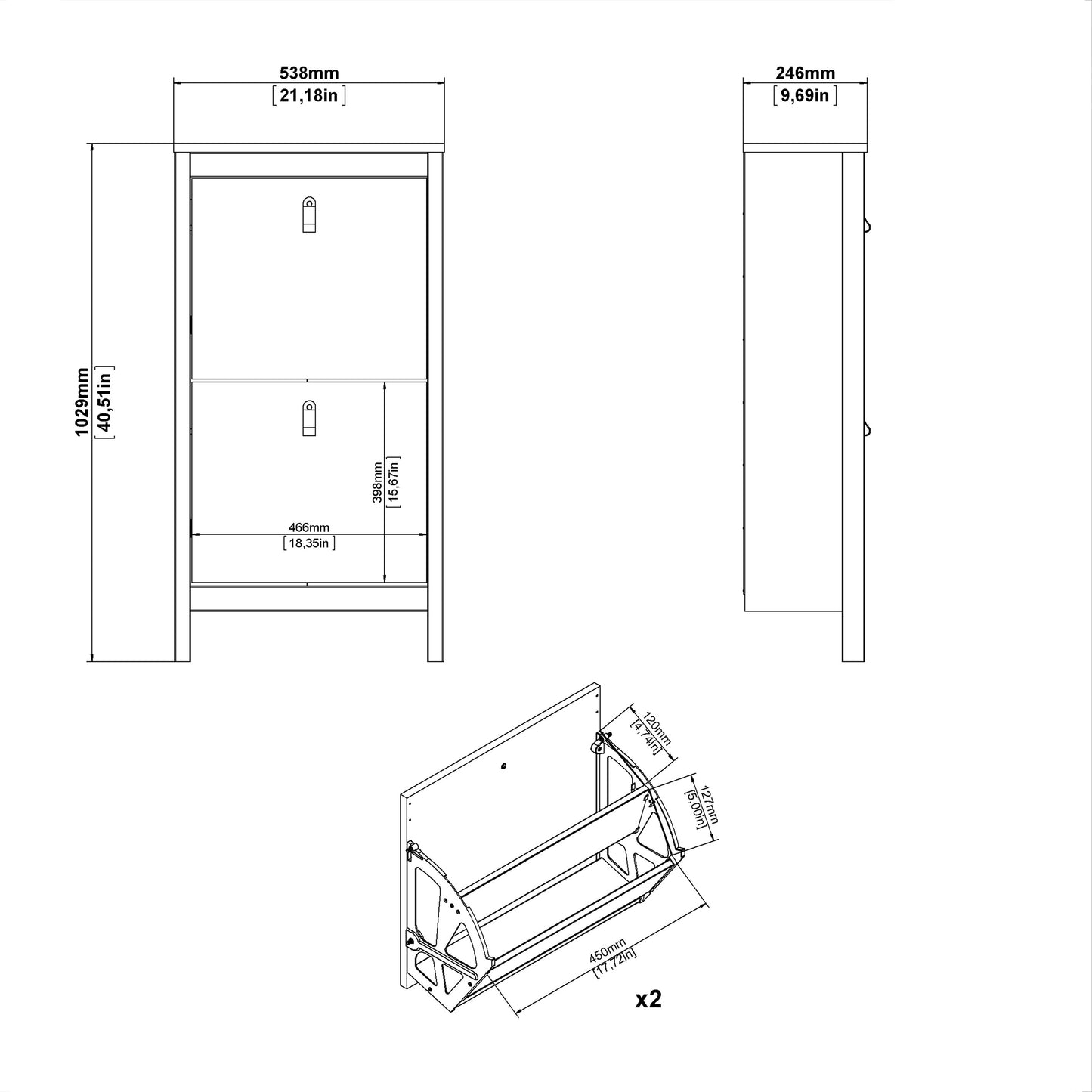 Barcelona Shoe Cabinet 2 Flip Down Doors