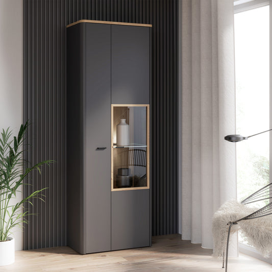 Klara Display Cabinet with 1 Door  and 1 Glass Door in Grey and Oak