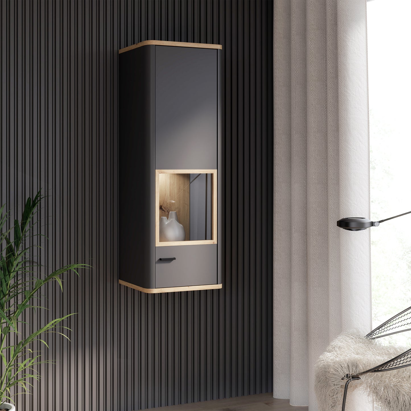 Klara Display Cabinet with 1 Glass Door in Grey and Oak