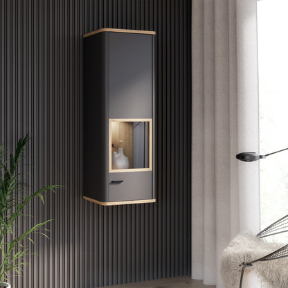 Klara Display Cabinet with 1 Glass Door in Grey and Oak