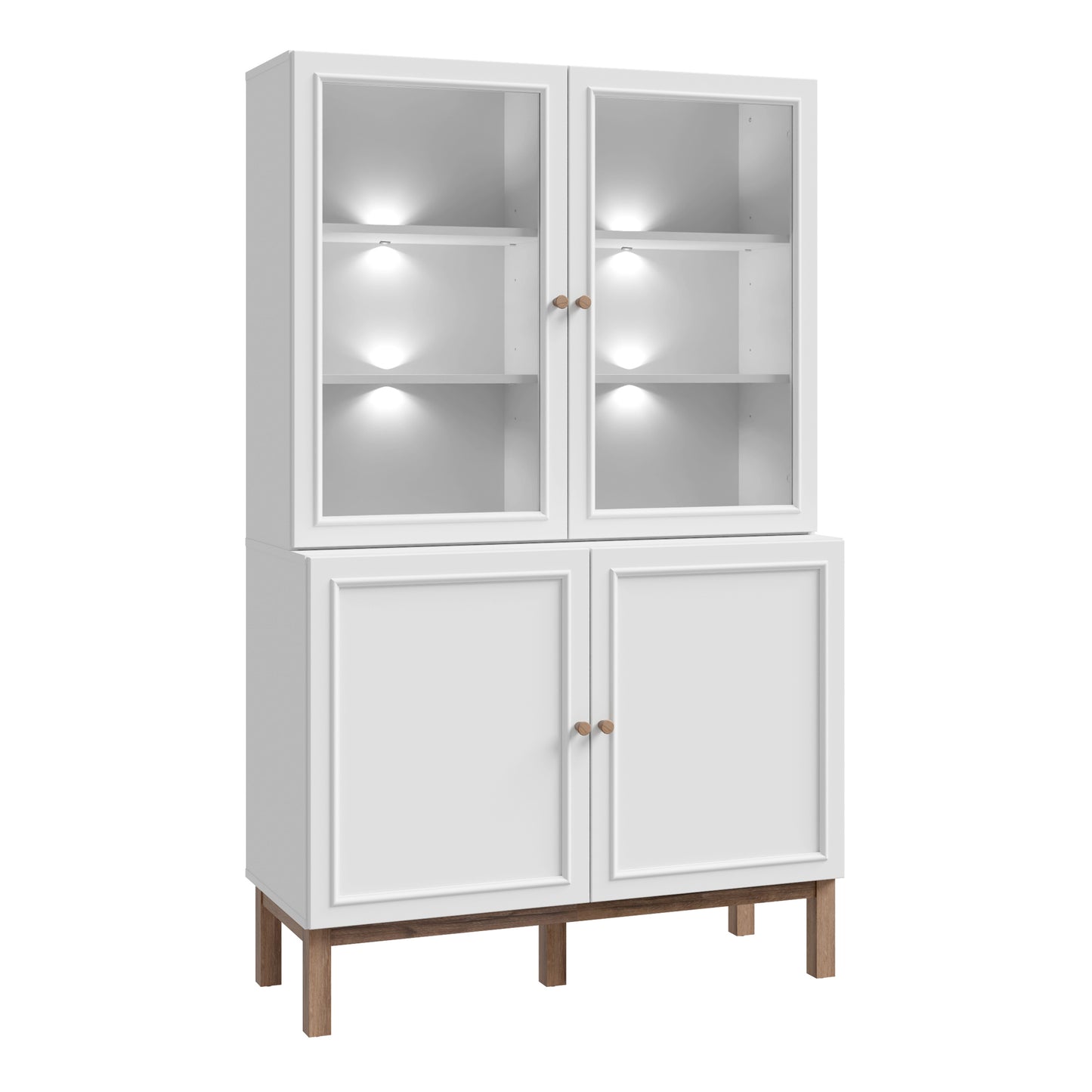 Wensley Display Cabinet with 2 Doors and 2 Glass Doors in Light Grey and Oak