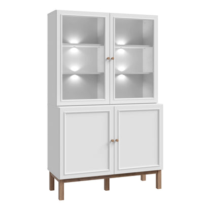 Wensley Display Cabinet with 2 Doors and 2 Glass Doors in Light Grey and Oak