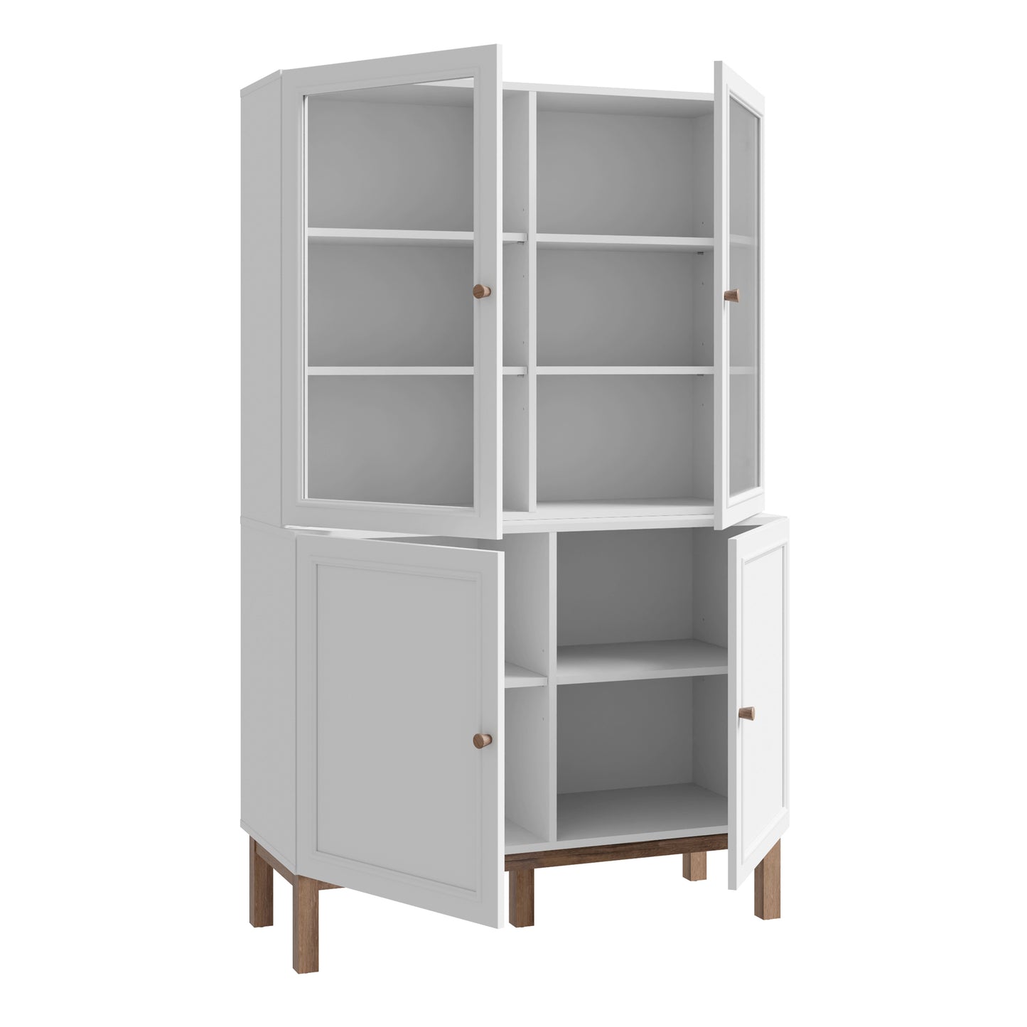 Wensley Display Cabinet with 2 Doors and 2 Glass Doors in Light Grey and Oak inc LED Lighting