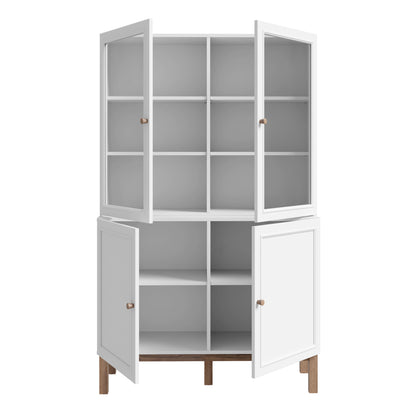 Wensley Display Cabinet with 2 Doors and 2 Glass Doors in Light Grey and Oak