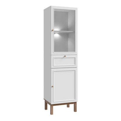 Wensley Display Cabinet with 1 Door 1 Drawer and  1 Glass Door in Light Grey and Oak