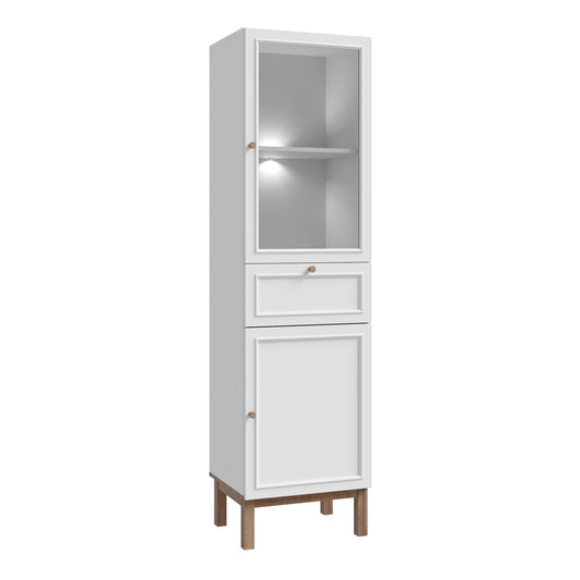 Wensley Display Cabinet with 1 Door 1 Drawer and  1 Glass Door in Light Grey and Oak