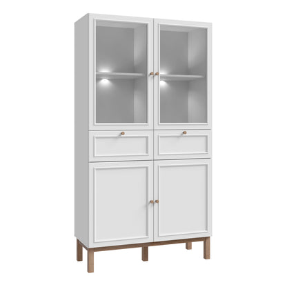 Wensley Display Cabinet with 2 Doors 2 Drawers and 2 Glass Doors in Light Grey and Oak