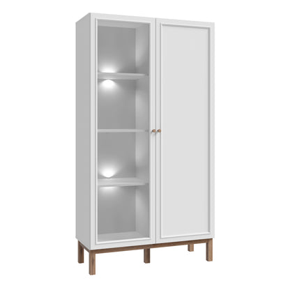 Wensley Display Cabinet with 2 Doors 2 Drawers and 2 Glass Doors in Light Grey and Oak