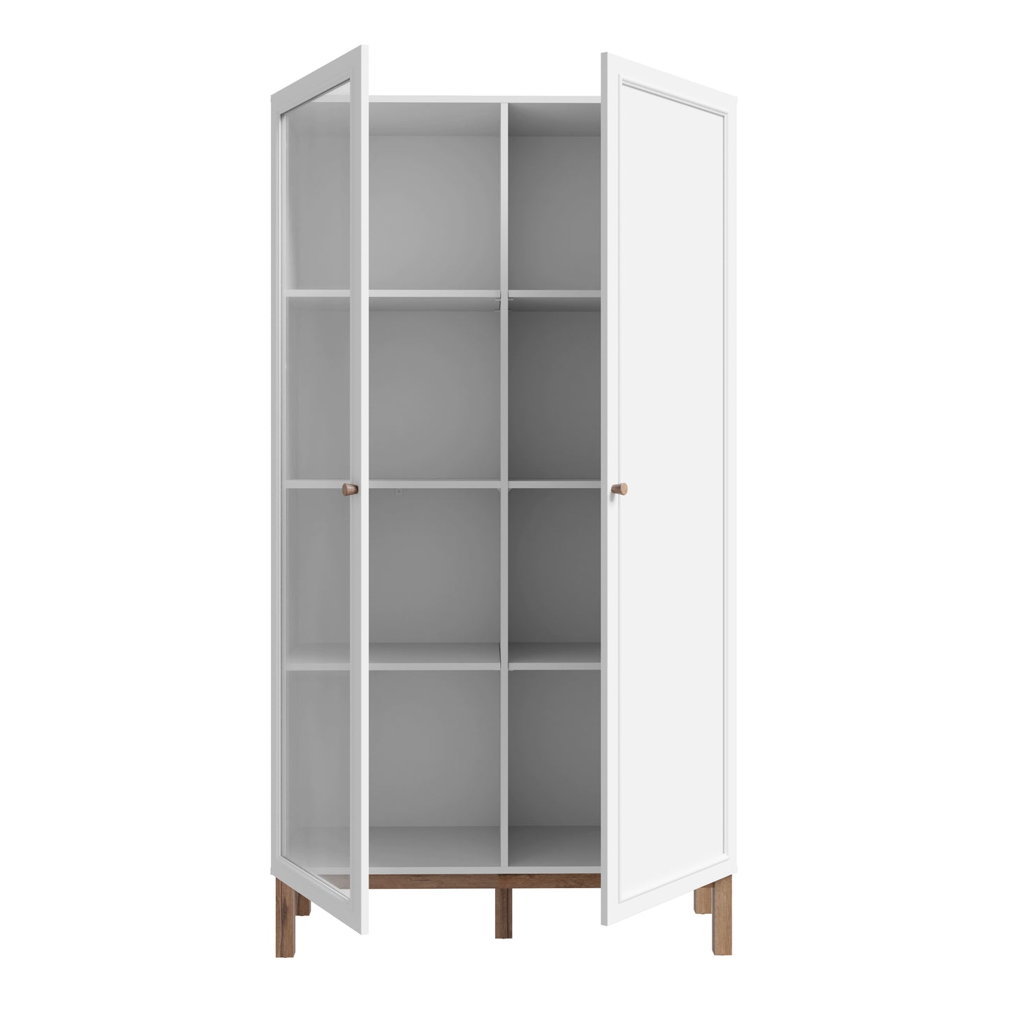 Wensley Display Cabinet with 2 Doors 2 Drawers and 2 Glass Doors in Light Grey and Oak
