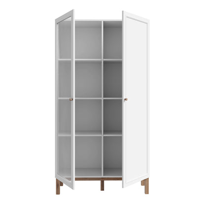 Wensley Display Cabinet with 2 Doors 2 Drawers and 2 Glass Doors in Light Grey and Oak