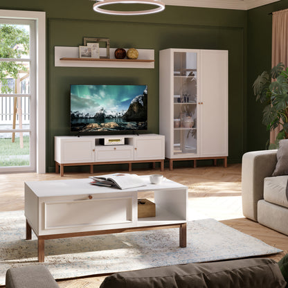 Wensley Display Cabinet with 2 Doors 2 Drawers and 2 Glass Doors in Light Grey and Oak