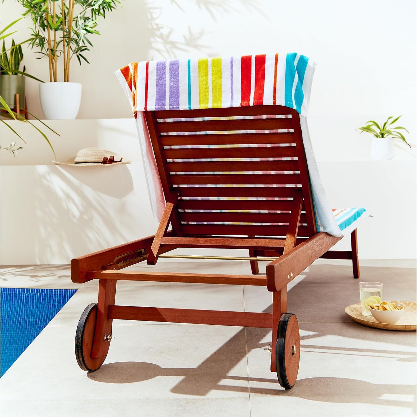 Catherine Lansfield Rainbow Stripe Cotton Beach Sun Lounger Towel Bright