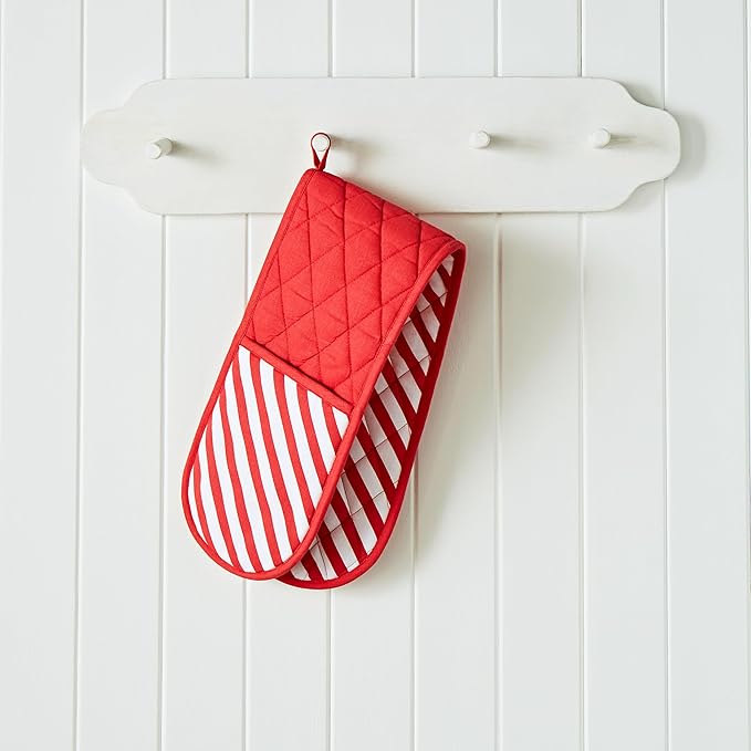 Catherine Lansfield Christmas Candy Cane Cotton Kitchen Double Oven Glove