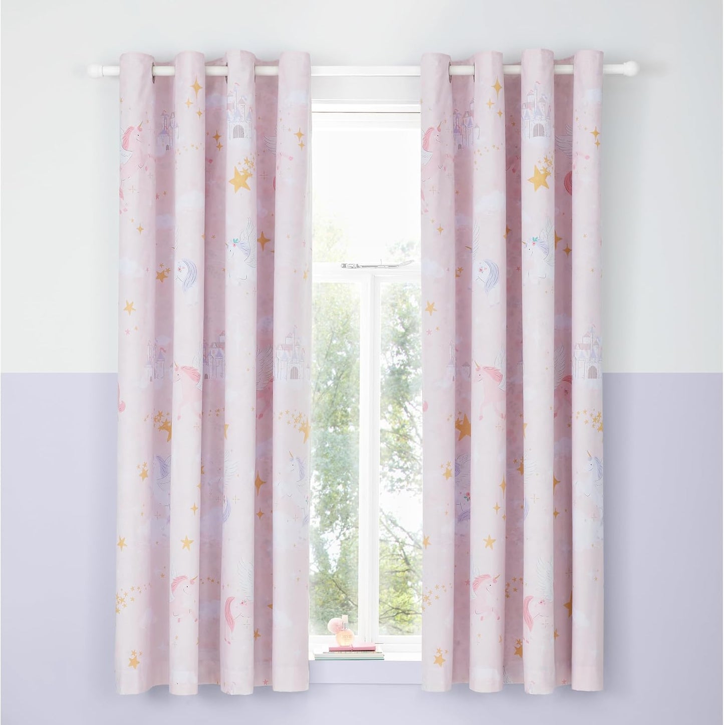 Catherine Lansfield Fairytale Unicorn Fully Reversible Eyelet Curtains Two Panels