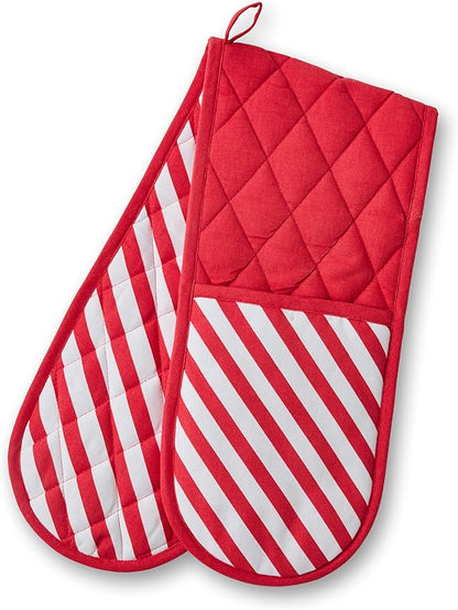 Catherine Lansfield Christmas Candy Cane Cotton Kitchen Double Oven Glove