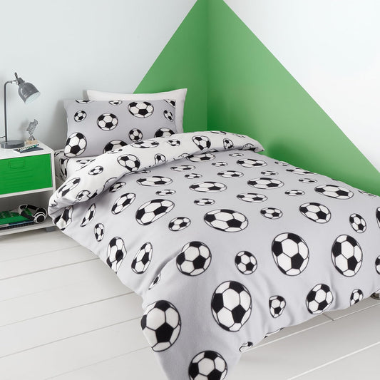 Catherine Lansfield Football Fleece Reversible Duvet Cover Set with Pillowcases