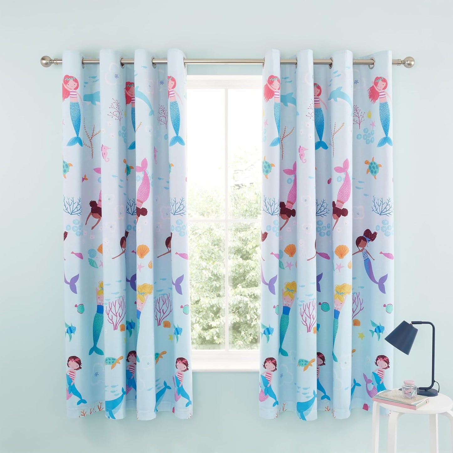 Catherine Lansfield Mermaid Fully Reversible Two Curtain Panels