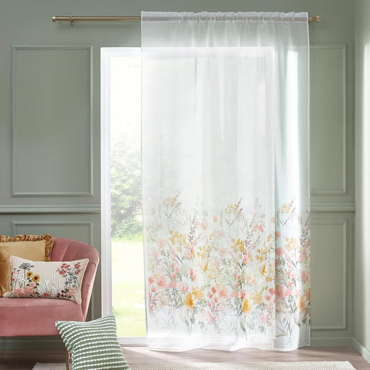 Catherine Lansfield Countryside Floral Slot Top Voile Curtain Panel