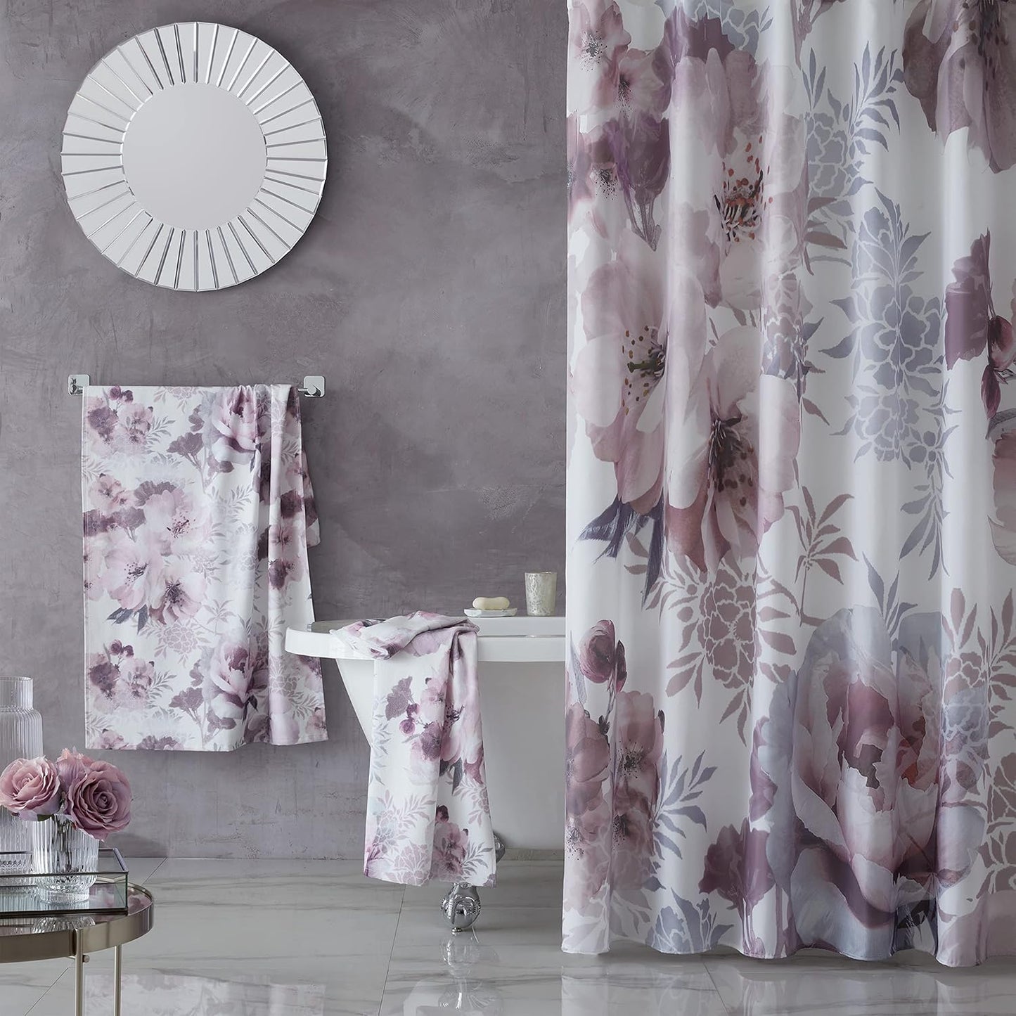 Catherine Lansfield Dramatic Floral Shower Curtain Blush