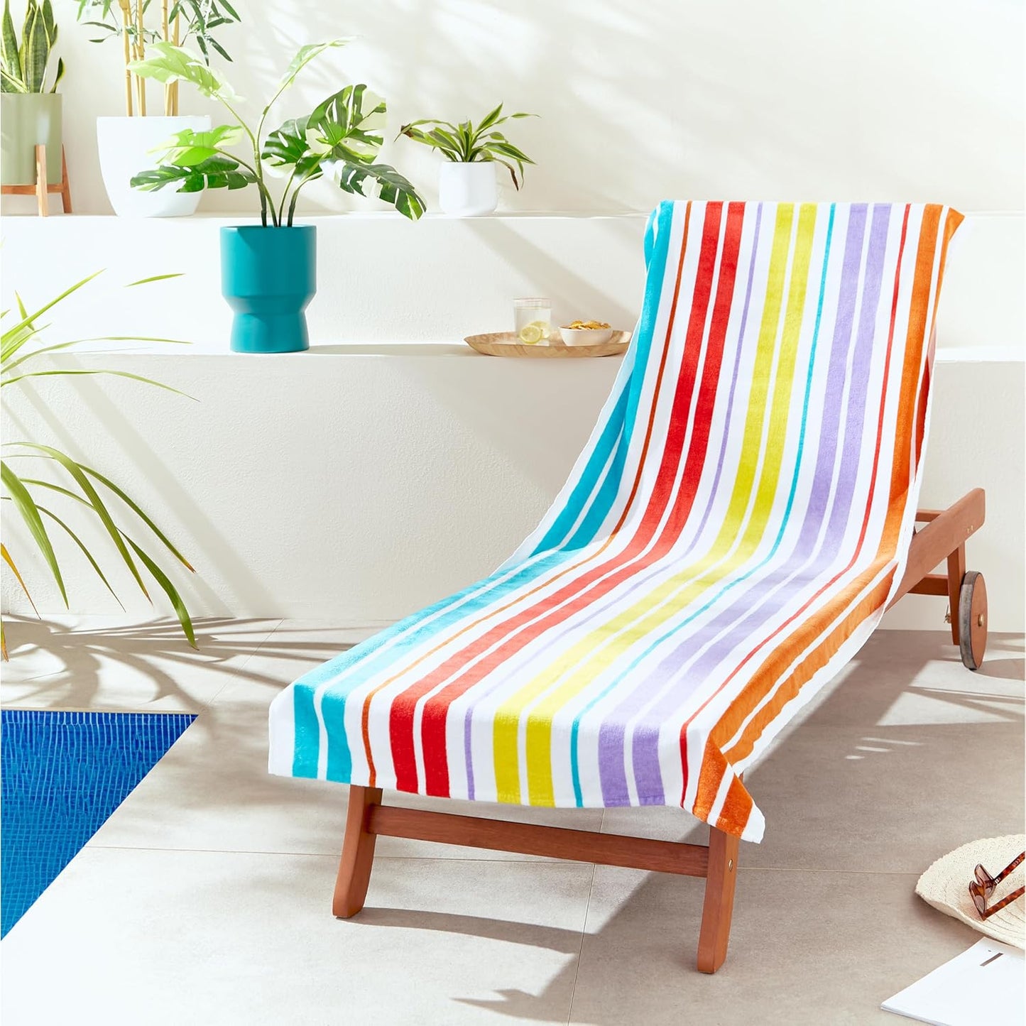 Catherine Lansfield Rainbow Stripe Cotton Beach Sun Lounger Towel Bright