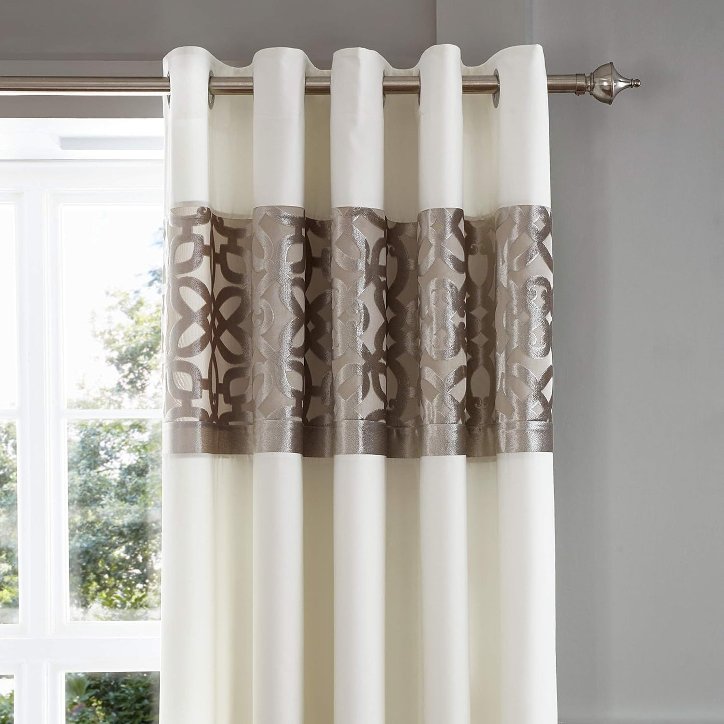 Catherine Lansfield Lattice Cut Velvet  Lined Eyelet Curtains Two Panels