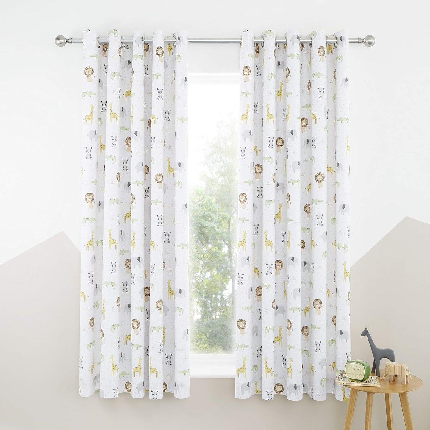 Catherine Lansfield Roarsome Animals  Blackout Lined Eyelet Curtains Two Panels