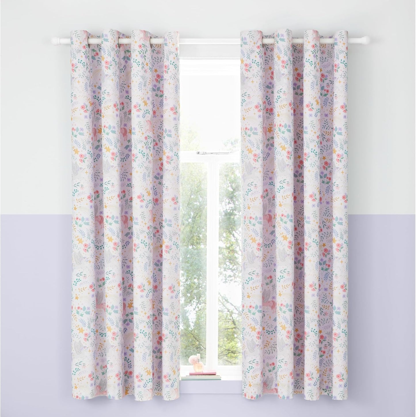 Catherine Lansfield Fairytale Unicorn Fully Reversible Eyelet Curtains Two Panels