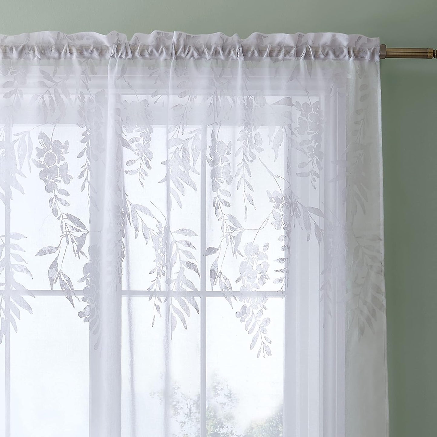 Catherine Lansfield Wisteria Floral Slot Top Voile Curtain Panel