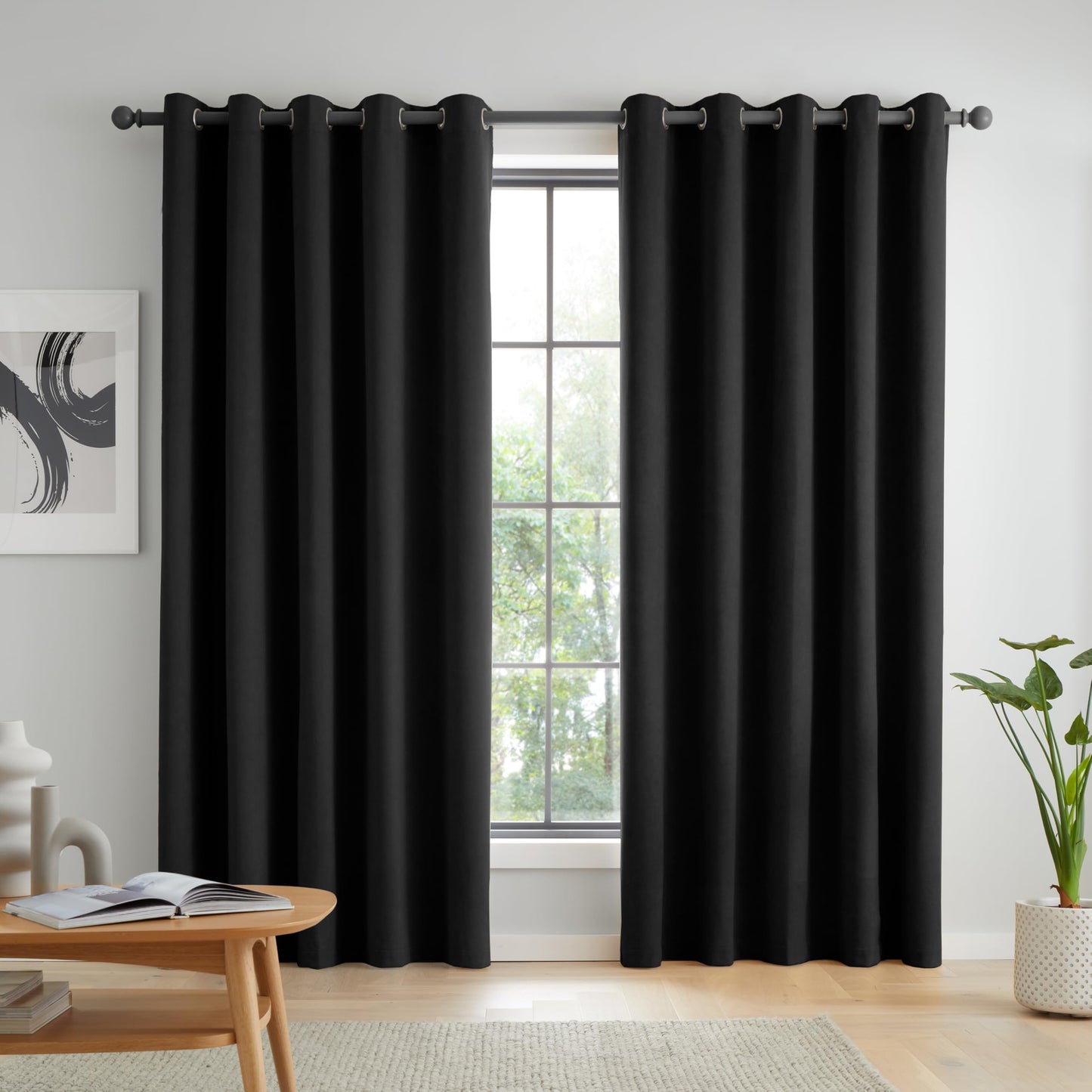 Catherine Lansfield Wilson Velvet Blackout Thermal Eyelet Curtains Two Panels