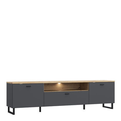 Klara TV Unit with 2 Drawers 1 Flip Door in Grey and Oak inc LED Lighting
