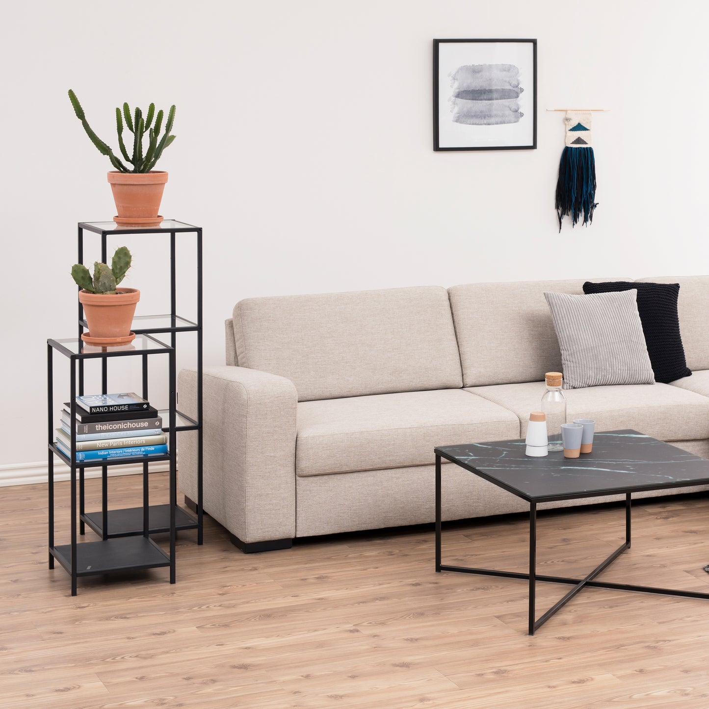 Seaford Narrow Black Metal Bookcase with 2 Shelves