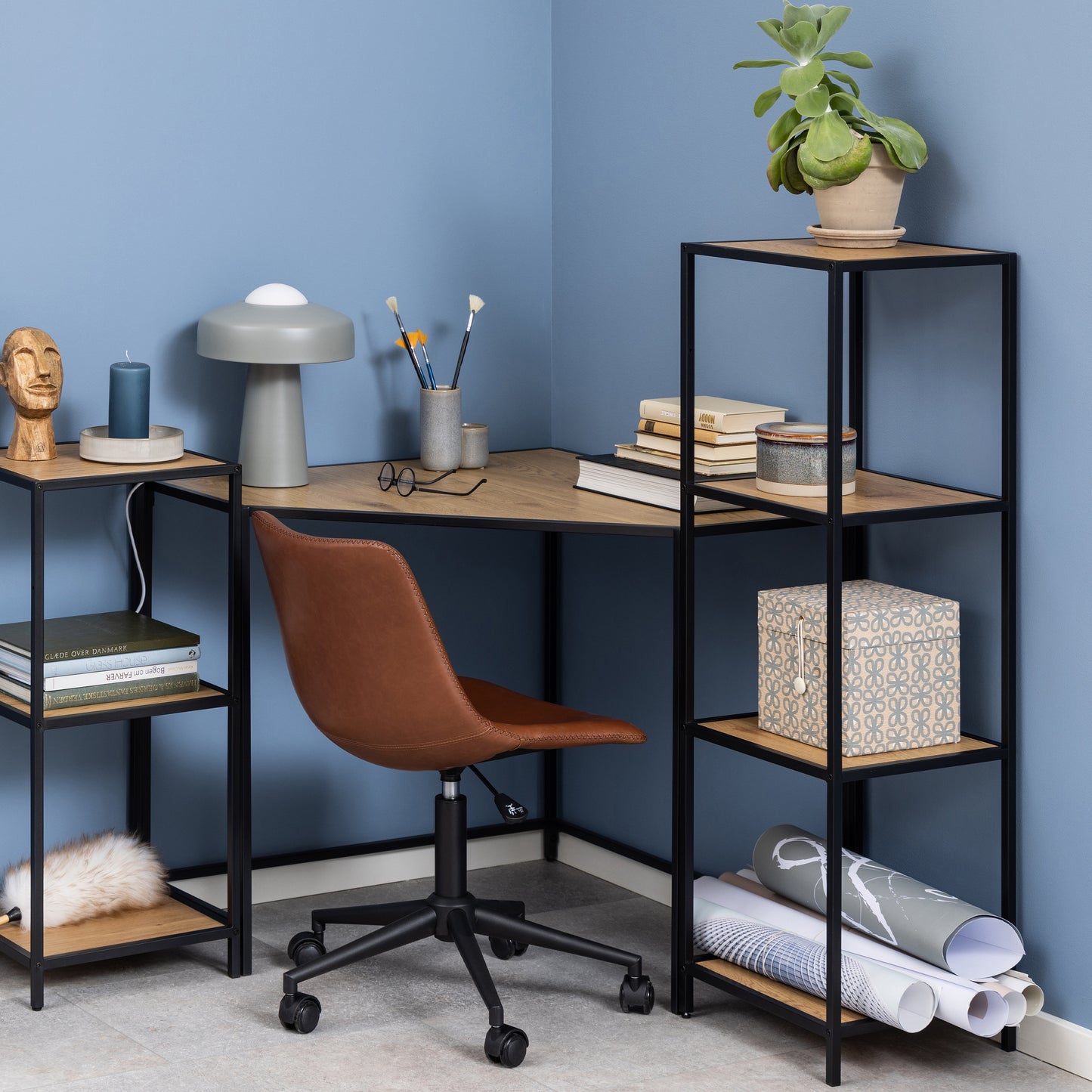 Seaford Narrow Black Metal Bookcase with 3 Shelves