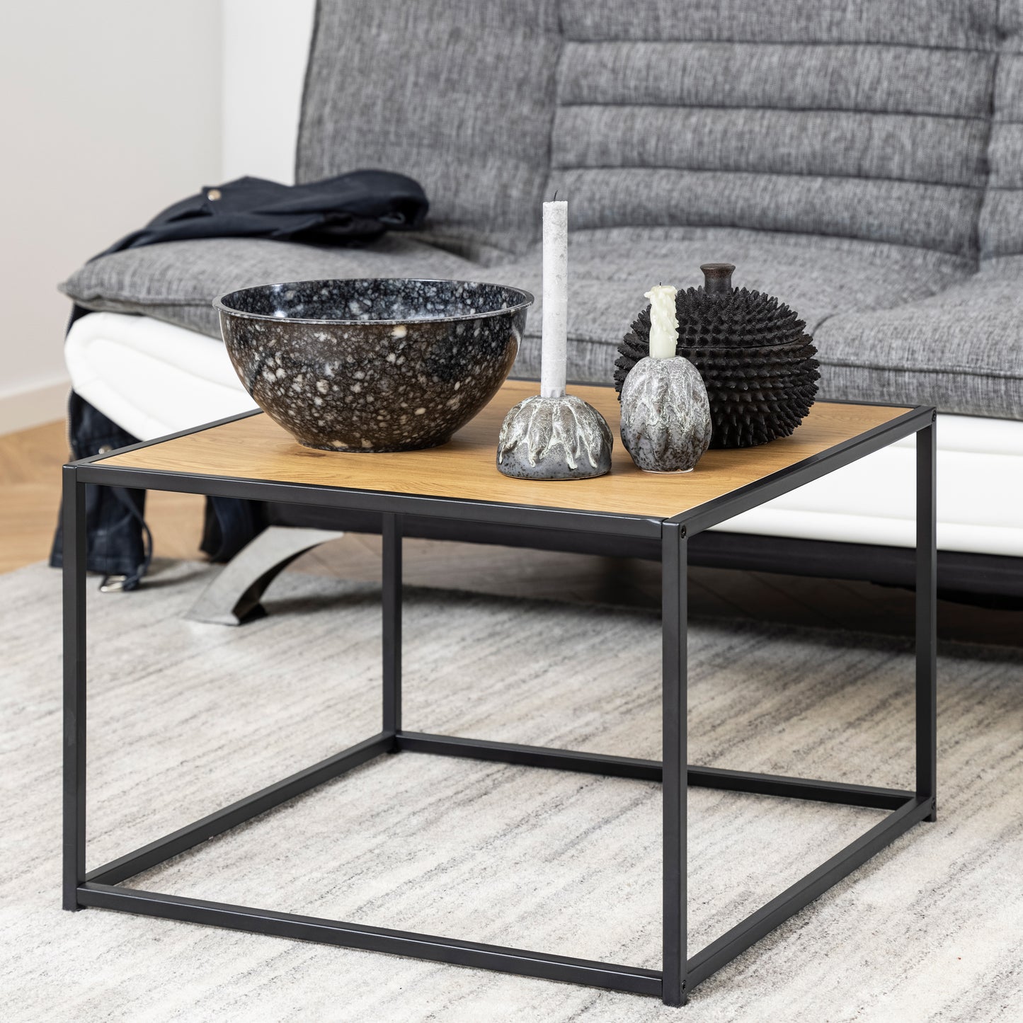 Seaford Black Metal Coffee Table Set with Glass Top