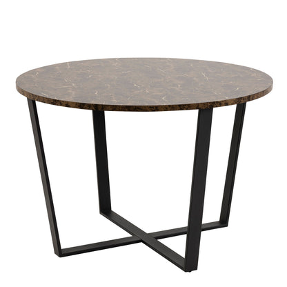 Amble Round Dining Table with Brown Marble Melamine Top & Black Legs