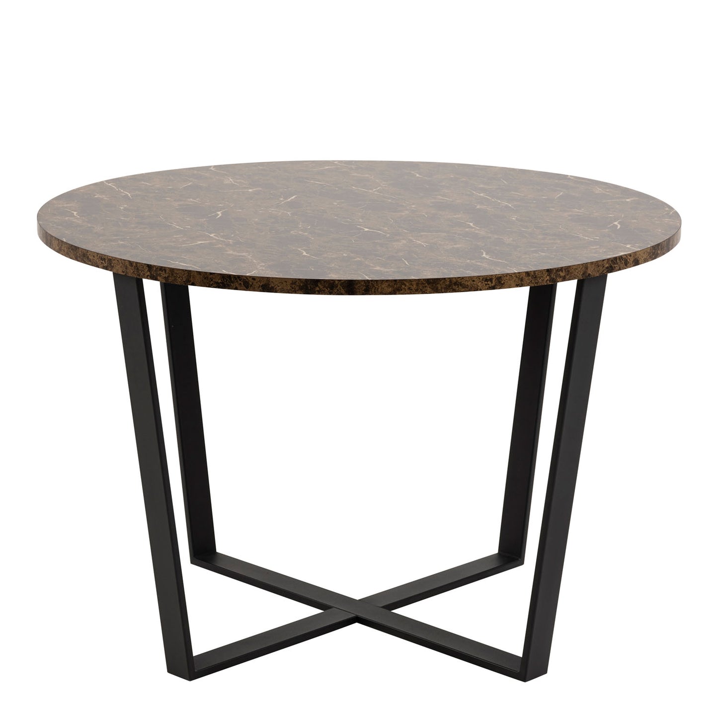 Amble Round Dining Table with Brown Marble Melamine Top & Black Legs