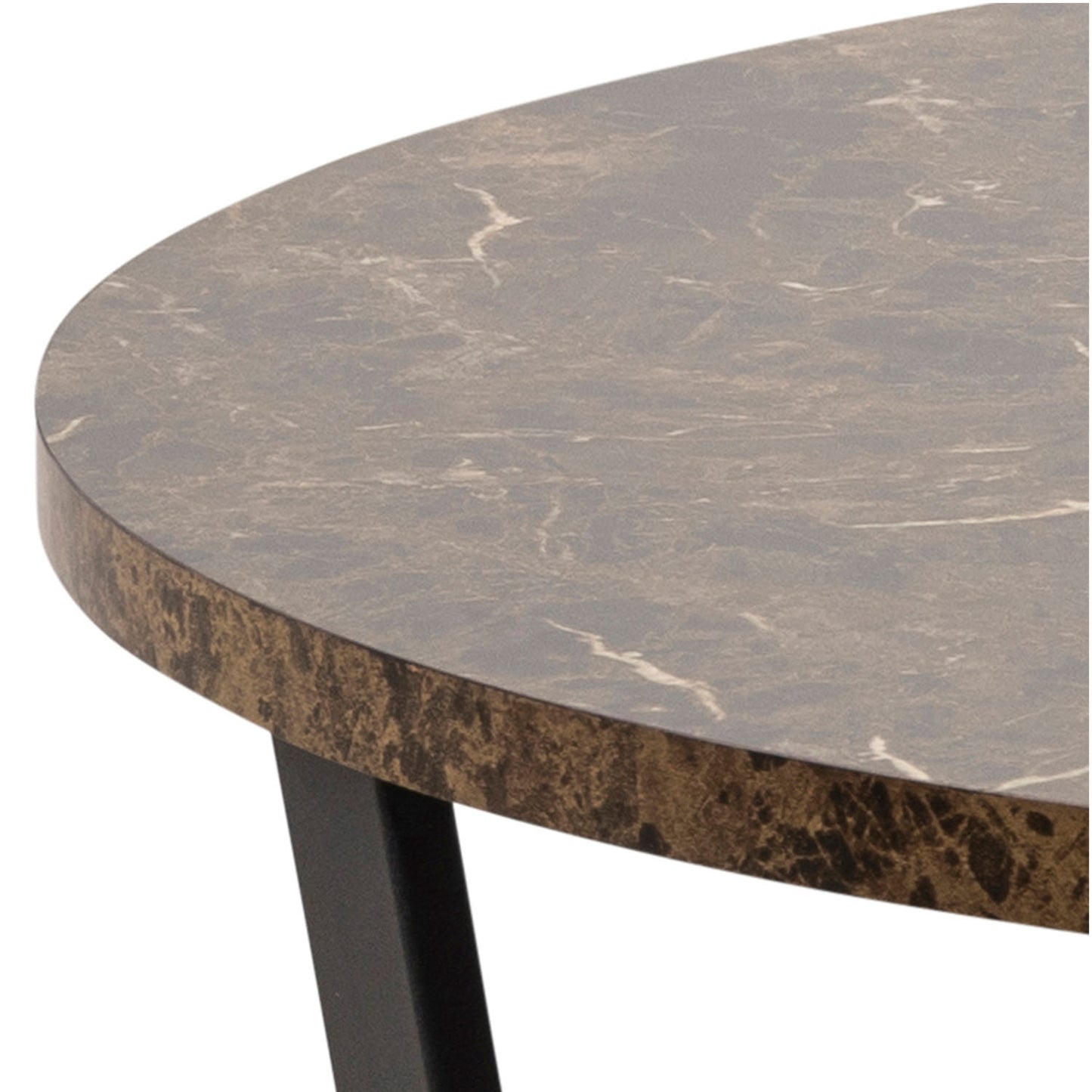 Amble Round Dining Table with Brown Marble Melamine Top & Black Legs