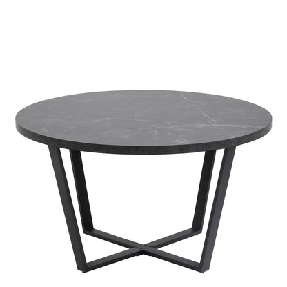 Amble Round Coffee Table with Black Marble Melamine Top & Black Legs