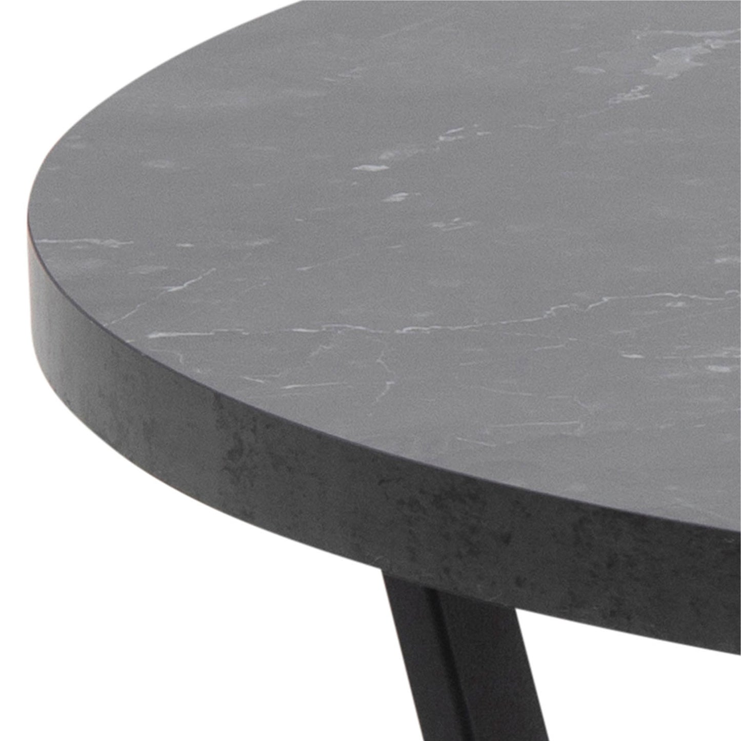 Amble Round Coffee Table with Black Marble Melamine Top & Black Legs