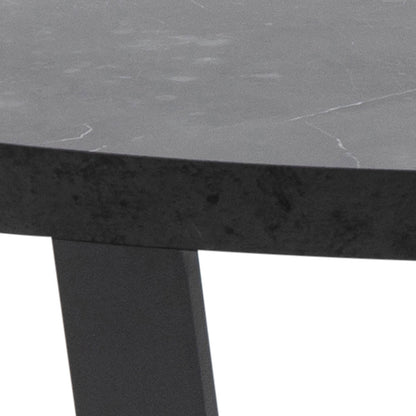 Amble Round Coffee Table with Black Marble Melamine Top & Black Legs