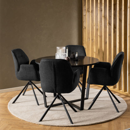 Amble Round Dining Table with Brown Marble Melamine Top & Black Legs