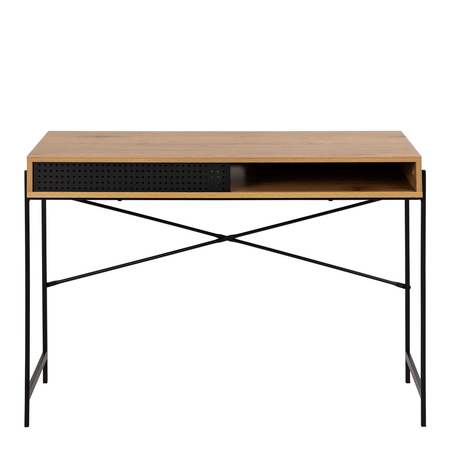 Angus Office Desk with Sliding Door in Oak & Black