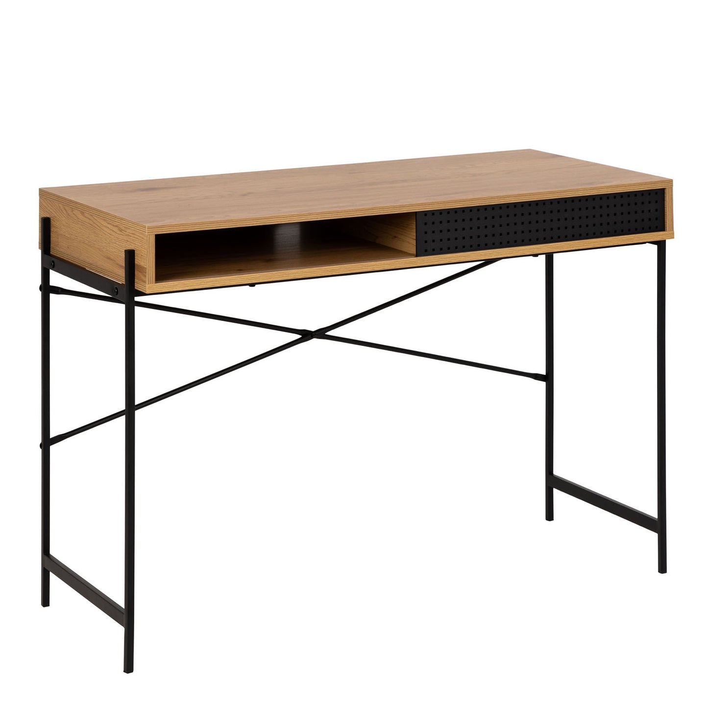 Angus Office Desk with Sliding Door in Oak & Black