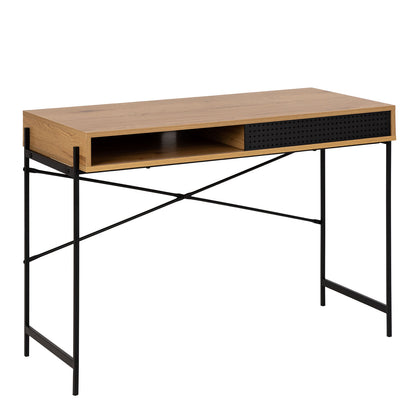 Angus Office Desk with Sliding Door in Oak & Black