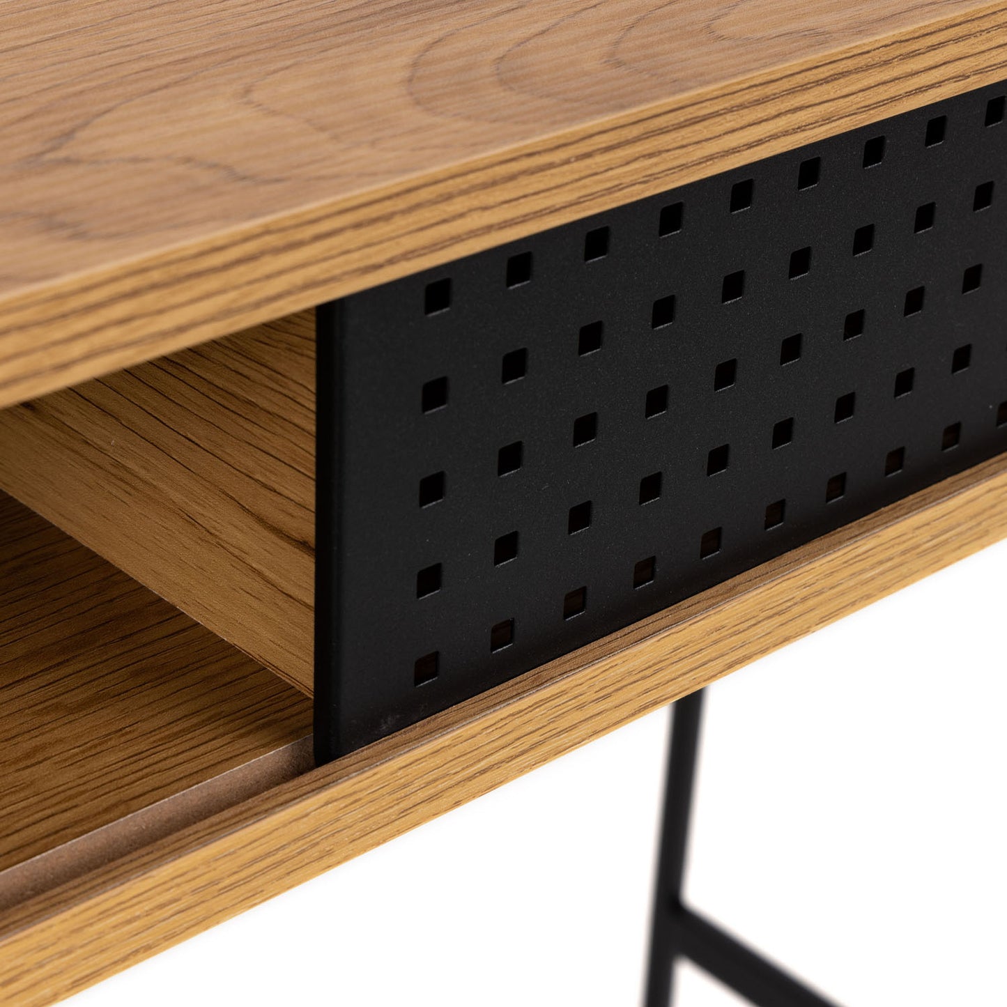 Angus Office Desk with Sliding Door in Oak & Black