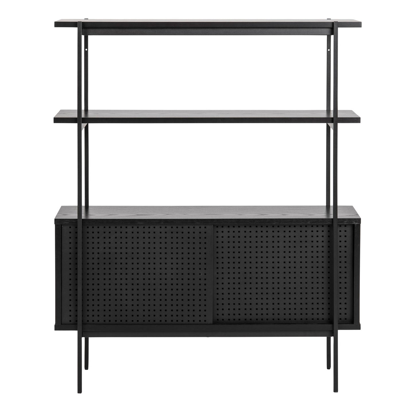 Angus Small Bookcase with 2 Sliding Doors in Black