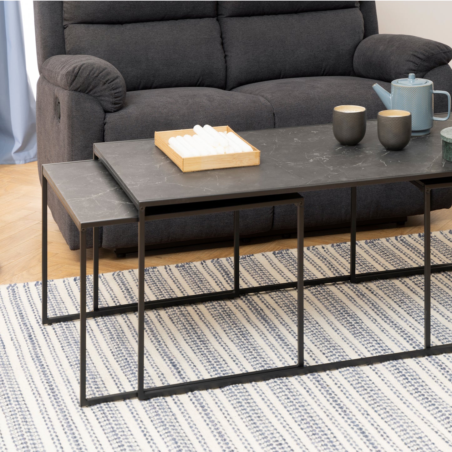 Infinity Square/Coffee Table Setin Matt Black Set of 4