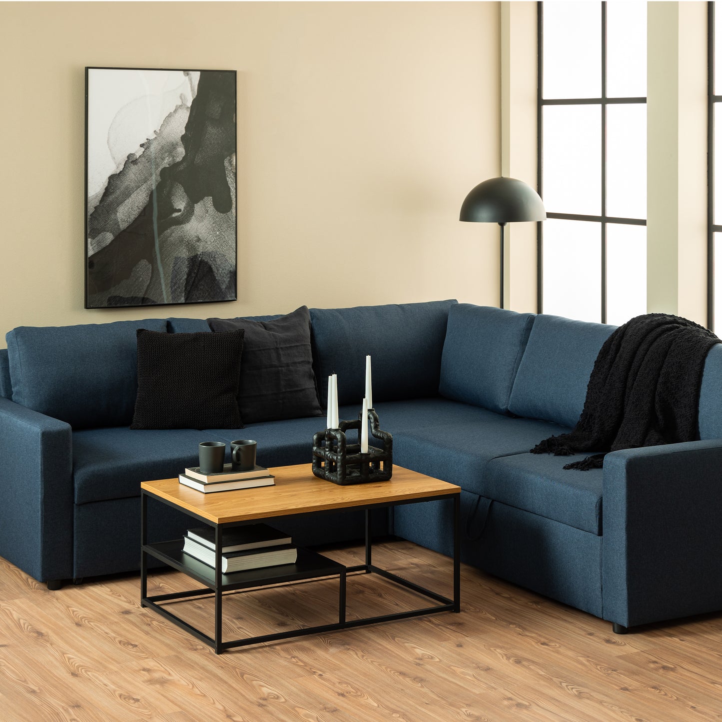 Gila Square Coffee Table with Open Shelf in Oak & Black