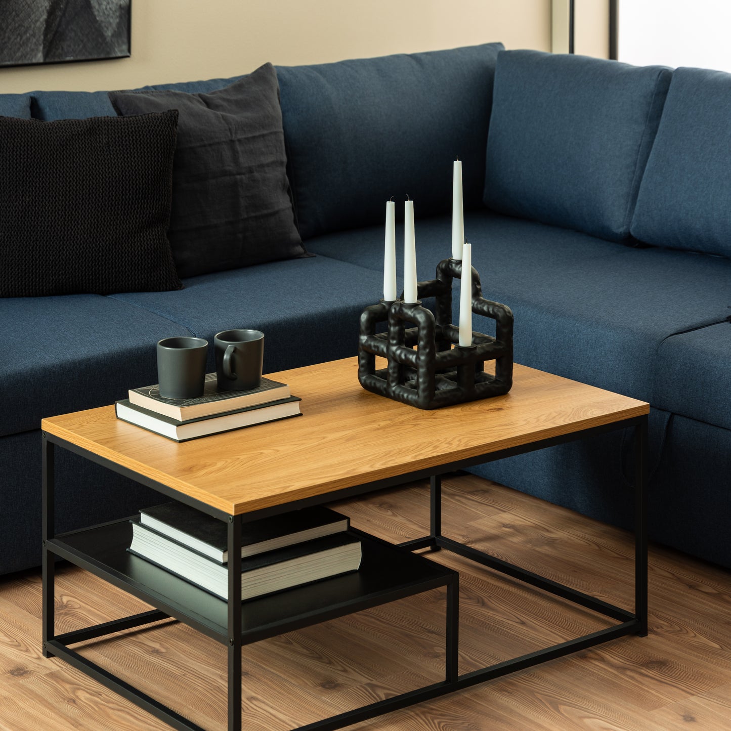 Gila Square Coffee Table with Open Shelf in Oak & Black