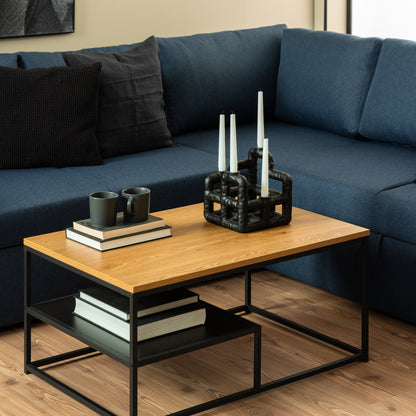 Gila Square Coffee Table with Open Shelf in Oak & Black